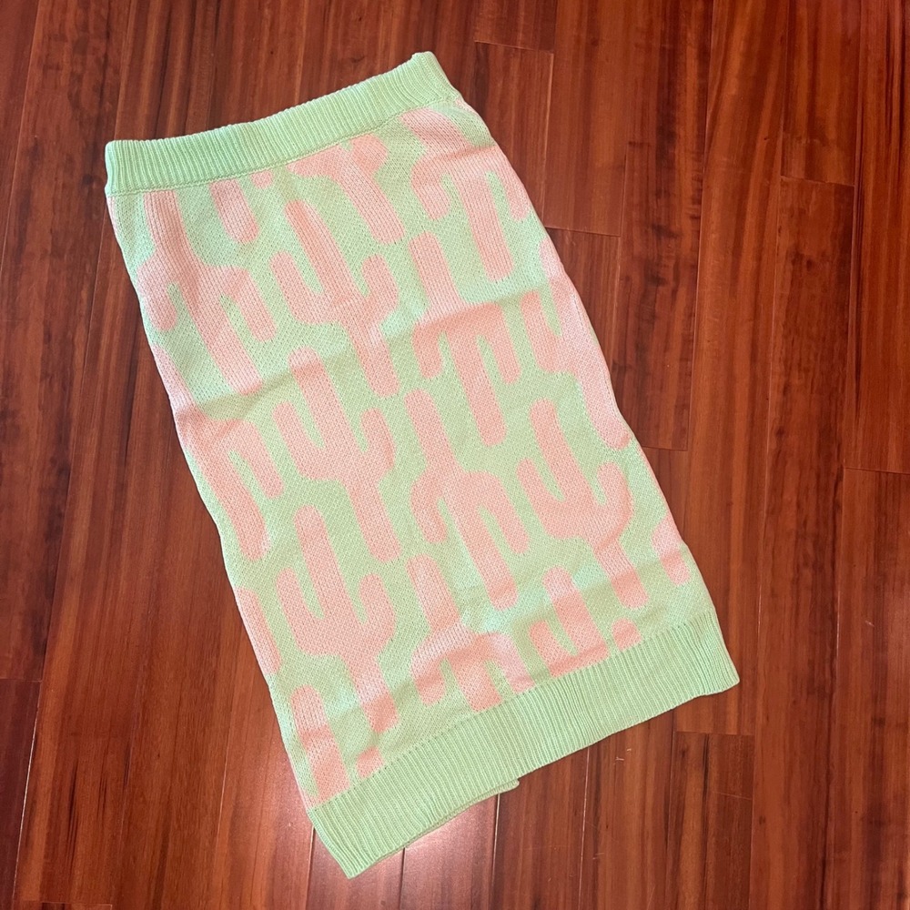 Graphic‎ Midi Skirt Knit Cactus Print Miss Sparkling Green Pink Peach New Medium